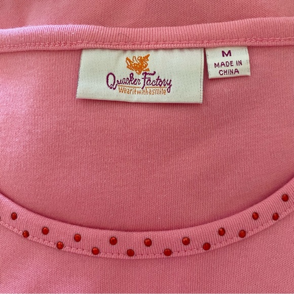 QUACKER FACTORY LOBSTER EMBELLISHED  3/4 SLEEVE T-SHIRT PINK SIZE MEDIUM - Picture 6 of 9